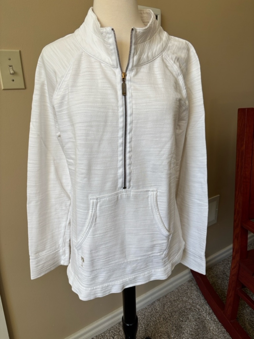 Lilly Pulitzer White 100% Cotton 3/4 Zip Front Slub Pullover Sz M